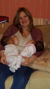Alison breastfeeding her boy/girl baby twins